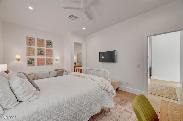 10969 Tranquil Waters Ct, Las Vegas, NV 89135 - bedroom featuring light wood-style floors, recessed lighting, ceiling fan, and baseboards