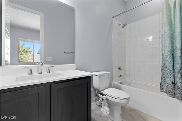 10158 Super Jovian St, Las Vegas, NV 89143 - full bathroom featuring vanity, toilet, shower / bathtub combination with curtain, and tile patterned floors