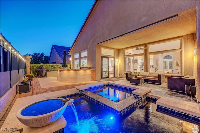 3091 Via Del Corso, Henderson, NV 89052 - view of pool featuring a patio, a pool with connected hot tub, outdoor lounge area, and ceiling fan