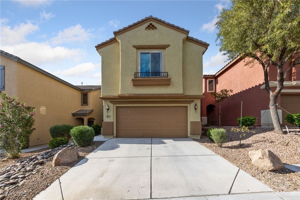 10617 Tuckermans Ave, Las Vegas, NV 89129 - view of front of property with driveway, a garage, stucco siding, and a tiled roof