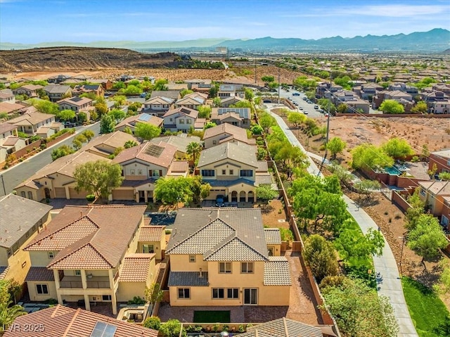 aerial view featuring a residential view and a mountain view