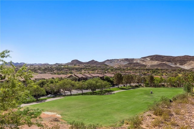 view of mountain feature with view of golf course