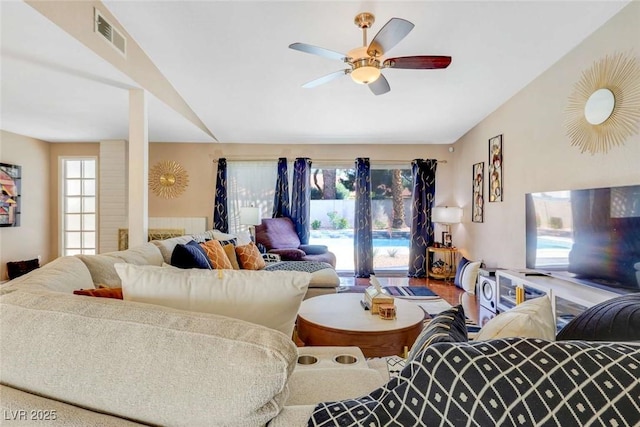 3920 Autumn St, Las Vegas, NV 89120 - living area with a ceiling fan and lofted ceiling
