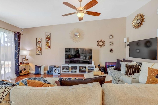 3920 Autumn St, Las Vegas, NV 89120 - living area with ceiling fan and wood finished floors