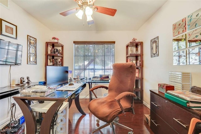 3920 Autumn St, Las Vegas, NV 89120 - office space featuring a ceiling fan and dark wood-type flooring