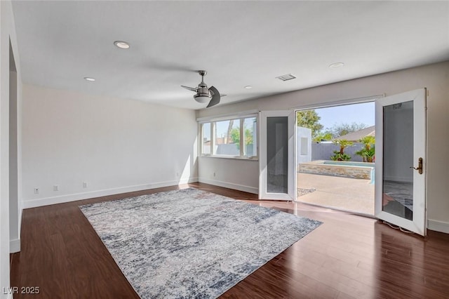 7575 Coley Ave, Las Vegas, NV 89117 - empty room with ceiling fan, dark wood-type flooring, and recessed lighting