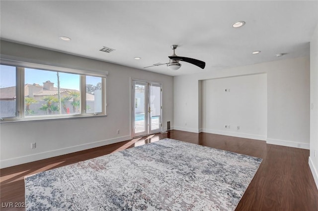 7575 Coley Ave, Las Vegas, NV 89117 - empty room featuring ceiling fan, recessed lighting, and dark wood-type flooring