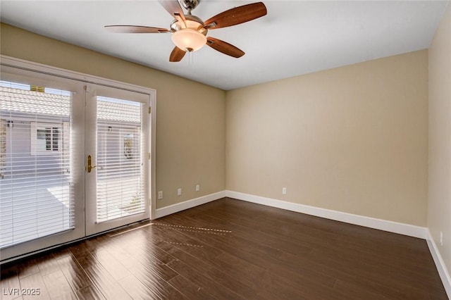 7575 Coley Ave, Las Vegas, NV 89117 - empty room featuring dark wood-style flooring, a ceiling fan, and french doors