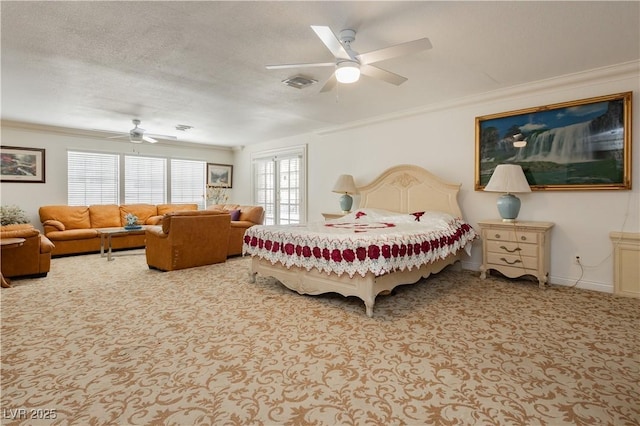 2255 S Buffalo Dr, Las Vegas, NV 89117 - carpeted bedroom with ornamental molding, ceiling fan, and baseboards