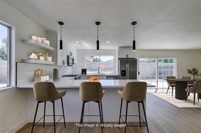 2671 Diamante Cir, Las Vegas, NV 89121 - kitchen featuring a peninsula, a wealth of natural light, stainless steel appliances, and a sink