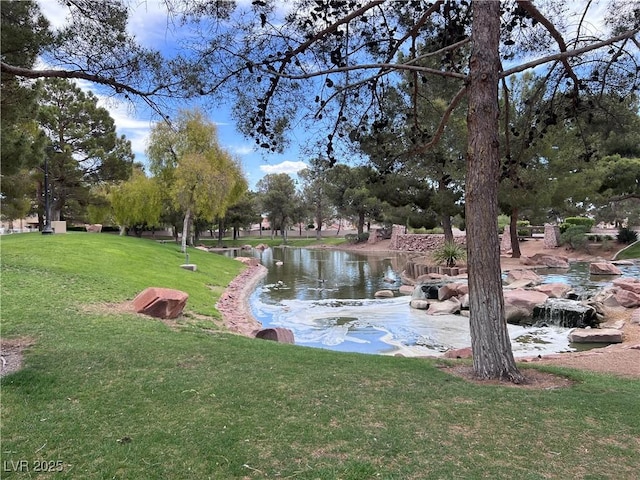 view of property's community featuring a lawn