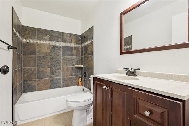 bathroom with tile patterned floors, toilet, shower / bathtub combination, and vanity