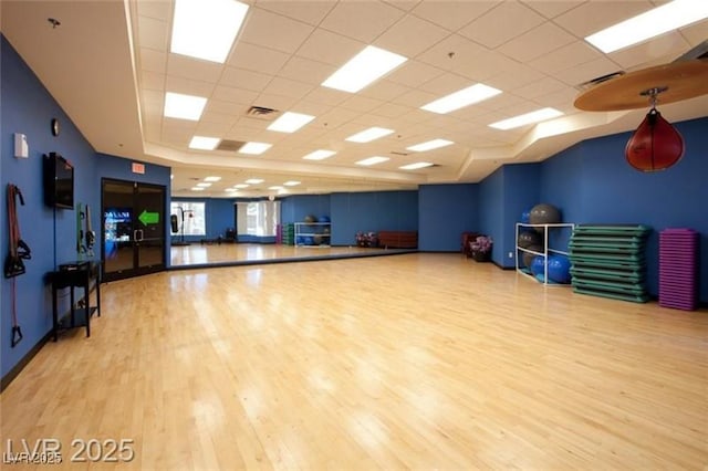 1125 Via Canale Dr, Henderson, NV 89011 - workout room featuring wood finished floors and a drop ceiling