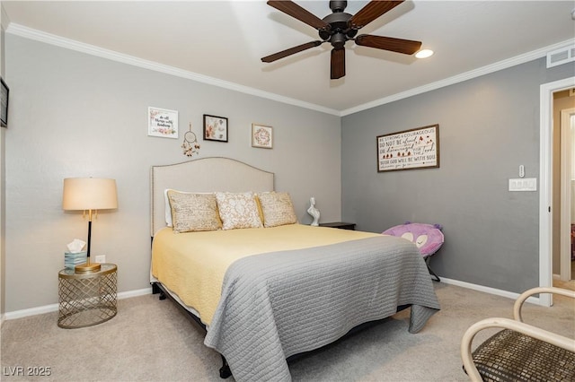 9953 Fletcher Peak Ave, Las Vegas, NV 89178 - bedroom with carpet floors, crown molding, baseboards, and a ceiling fan