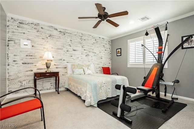9953 Fletcher Peak Ave, Las Vegas, NV 89178 - bedroom with carpet floors, baseboards, ornamental molding, and ceiling fan
