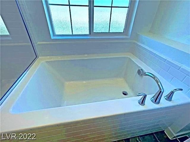 full bathroom featuring a garden tub and plenty of natural light
