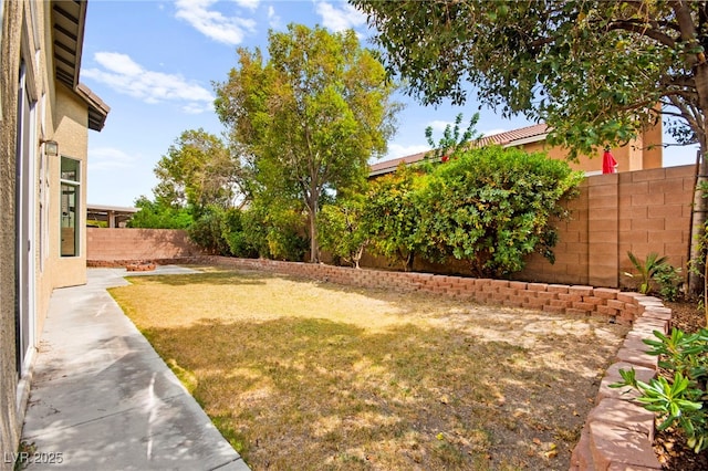 view of yard with a fenced backyard