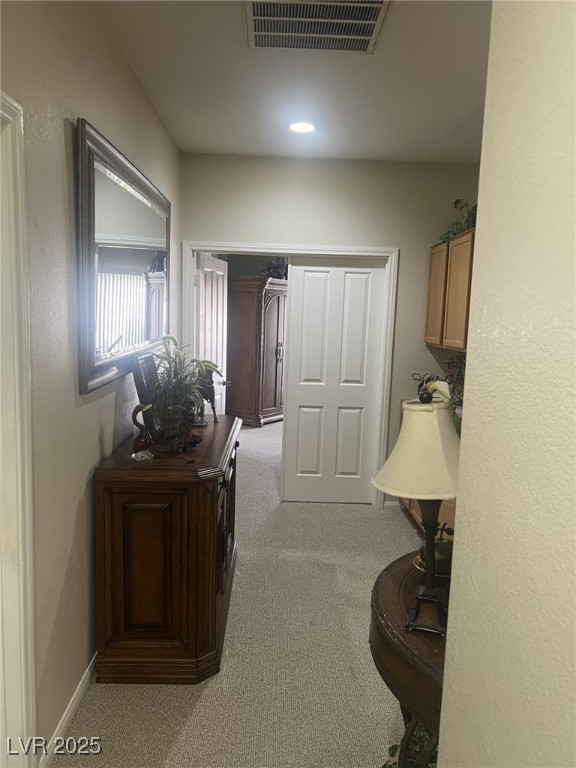 6596 Secluded Ave, Las Vegas, NV 89110 - hall featuring light carpet, recessed lighting, and baseboards