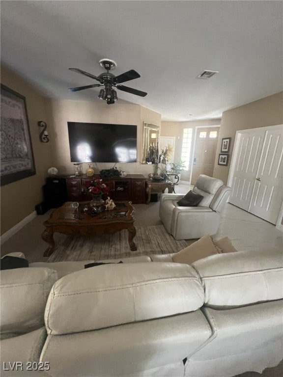 6596 Secluded Ave, Las Vegas, NV 89110 - living area featuring a ceiling fan and baseboards