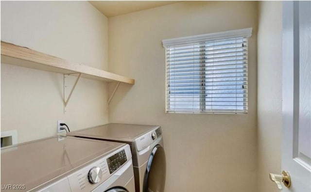 clothes washing area with laundry area and washing machine and dryer
