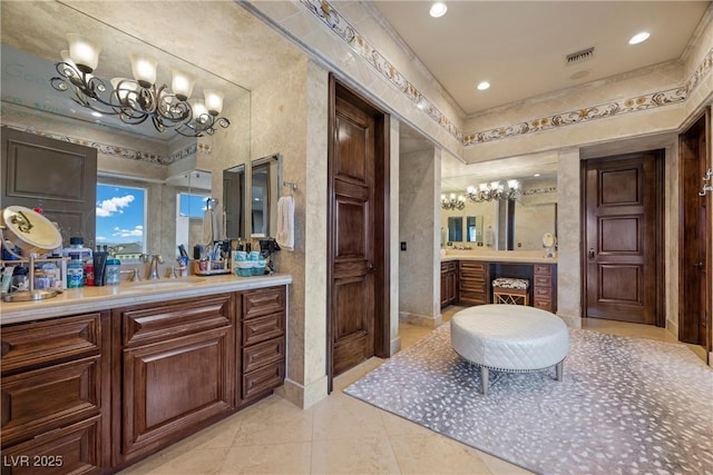 9301 Verlaine Ct, Las Vegas, NV 89145 - bathroom featuring vanity, a chandelier, and visible vents