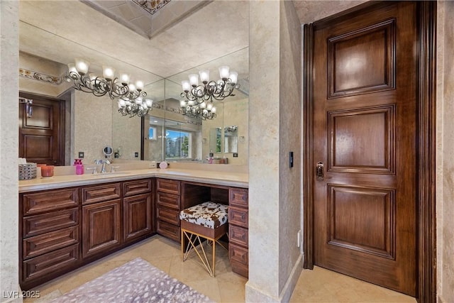 9301 Verlaine Ct, Las Vegas, NV 89145 - bathroom with a chandelier, tile patterned flooring, and vanity