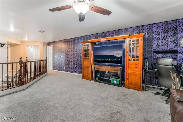 4200 Scott Peak Ct, Las Vegas, NV 89129 - home office featuring wallpapered walls, carpet flooring, and ceiling fan