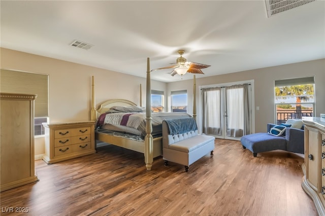 4200 Scott Peak Ct, Las Vegas, NV 89129 - bedroom featuring access to outside, light wood-type flooring, and ceiling fan