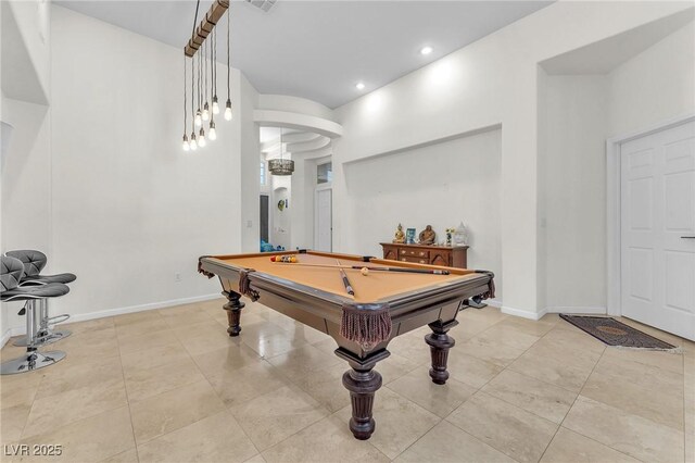 465 Indigo Springs St, Henderson, NV 89014 - rec room featuring recessed lighting, pool table, baseboards, and tile patterned floors