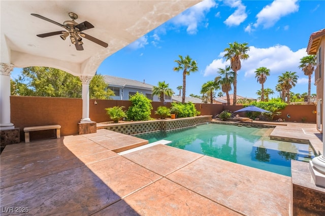 7526 Gossamer Wind St, Las Vegas, NV 89139 - view of pool featuring a patio area, a fenced backyard, and a ceiling fan