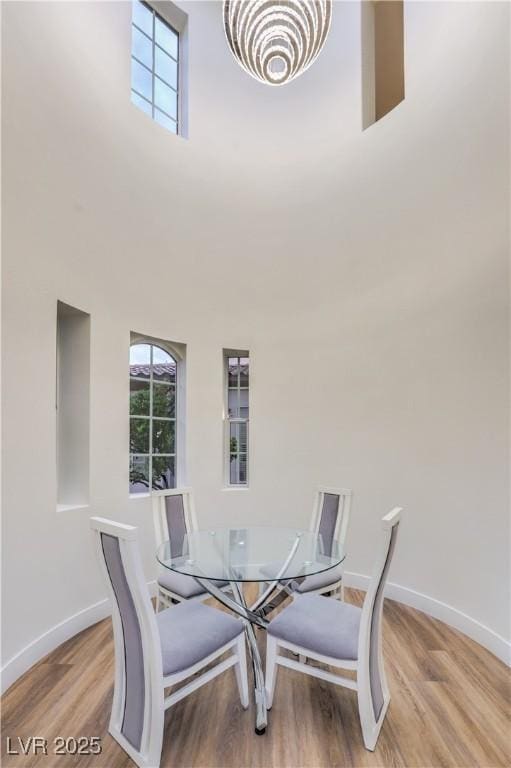2571 Red Springs Dr, Las Vegas, NV 89135 - dining room with baseboards, wood finished floors, and a towering ceiling