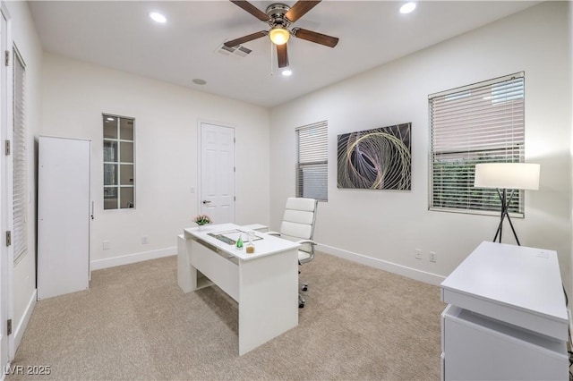 2571 Red Springs Dr, Las Vegas, NV 89135 - office space featuring visible vents, ceiling fan, light colored carpet, and recessed lighting