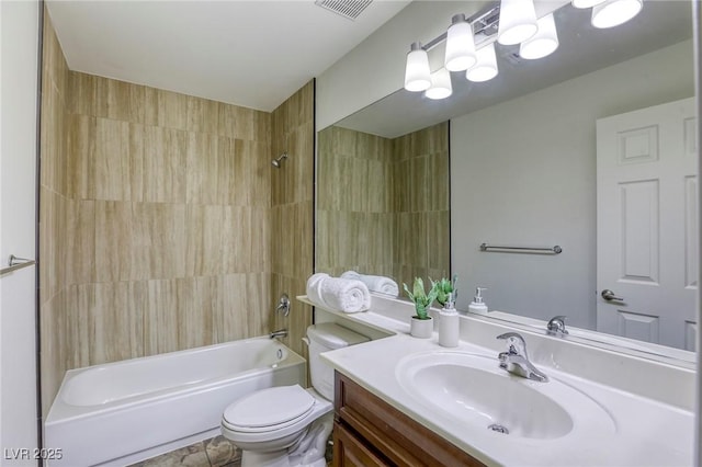 9966 Mystic Moss St, Las Vegas, NV 89183 - bathroom with vanity, toilet, visible vents, and tub / shower combination