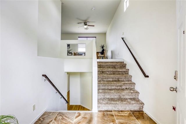 9966 Mystic Moss St, Las Vegas, NV 89183 - stairway featuring a ceiling fan
