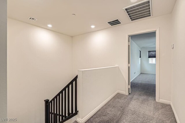2862 Starling Summit St, Henderson, NV 89044 - hallway with an upstairs landing, carpet floors, baseboards, and recessed lighting