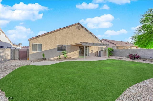 2514 Tropical Sands Ave, North Las Vegas, NV 89031 - back of house with a gate, central air condition unit, a pergola, and a fenced backyard