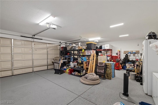 3660 Stirrup, Pahrump, NV 89048 - garage featuring a garage door opener and freestanding refrigerator