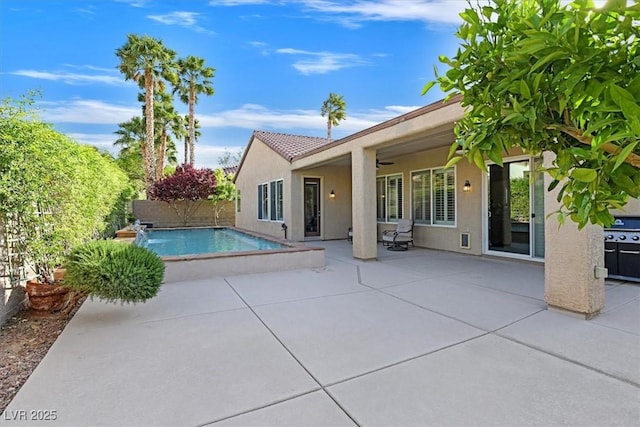2132 Twin Falls Dr, Henderson, NV 89044 - view of pool with a patio area, a ceiling fan, and a fenced backyard