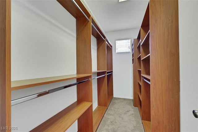spacious closet featuring light carpet