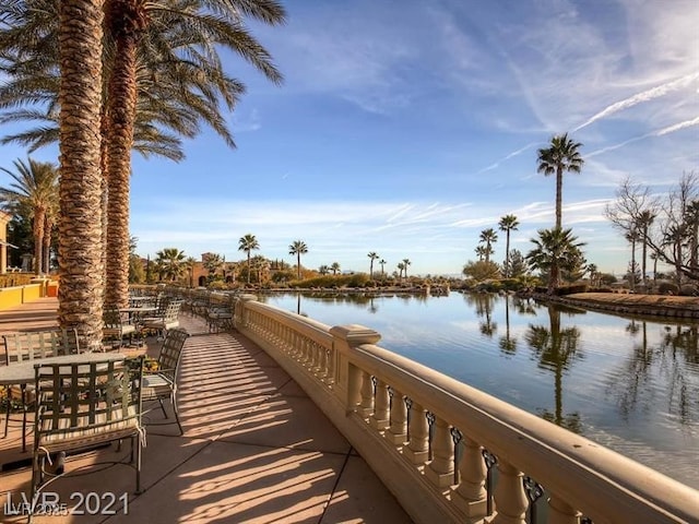 exterior space featuring a water view