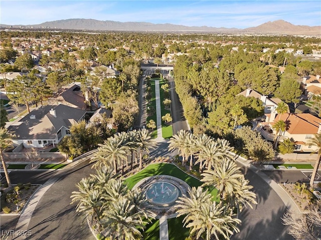 aerial view featuring a mountain view and a residential view