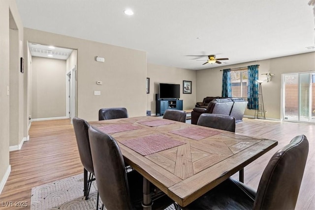 8140 Redbud Vine St, North Las Vegas, NV 89085 - dining space featuring baseboards, recessed lighting, ceiling fan, and light wood-style flooring