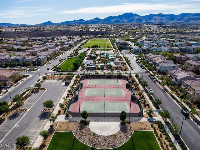 birds eye view of property featuring a residential view and a mountain view