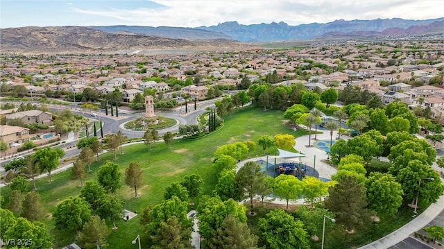 aerial view with a mountain view and a residential view