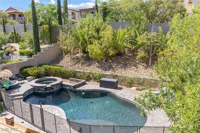12254 Cape Cortez Ct, Las Vegas, NV 89138 - view of pool with fence, a patio, and a pool with connected hot tub