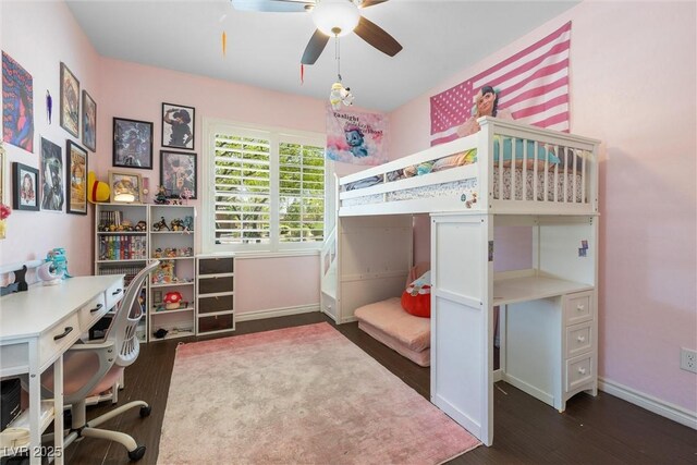 12254 Cape Cortez Ct, Las Vegas, NV 89138 - bedroom with dark wood finished floors, baseboards, and ceiling fan