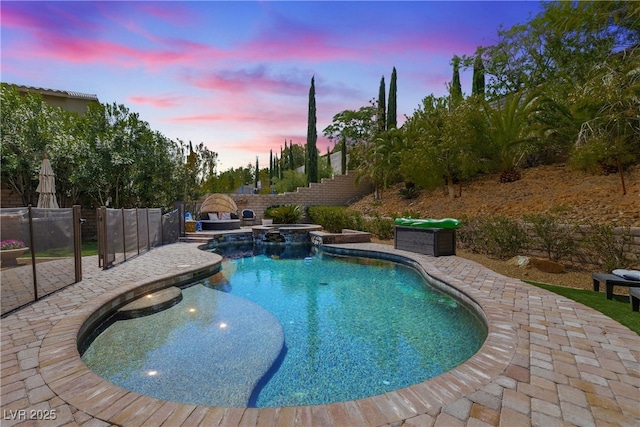 12254 Cape Cortez Ct, Las Vegas, NV 89138 - view of pool featuring a patio, fence, and a pool with connected hot tub