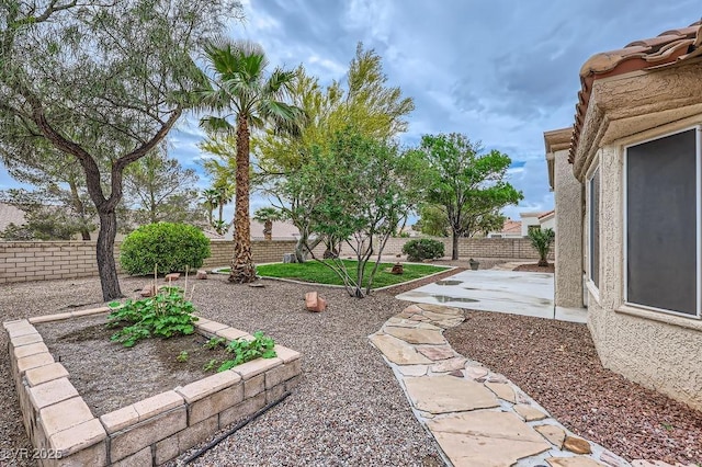 view of yard featuring a patio and a fenced backyard