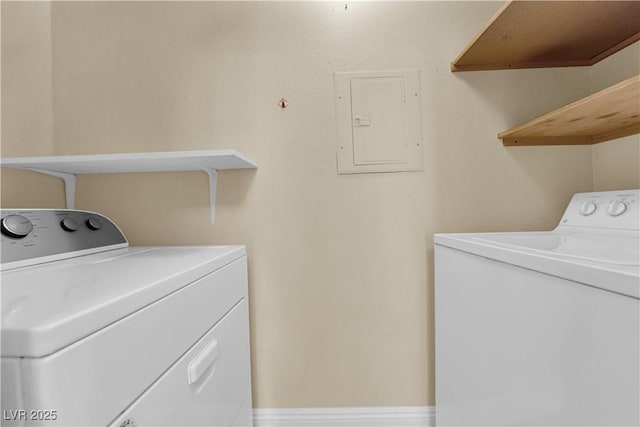 laundry area featuring electric panel, laundry area, and independent washer and dryer
