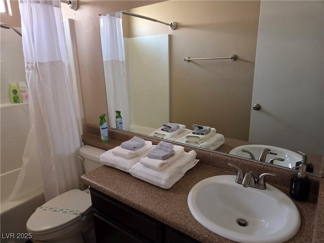 7328 Coffeyville Ave, Las Vegas, NV 89147 - bathroom with vanity, toilet, and shower / tub combo with curtain
